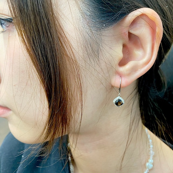 Natural Topaz and Diamond Halo Earrings 14k gold - Picture 5 of 6